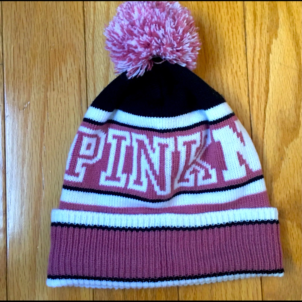 Nwot Pink Victoria Secret Warm Logo Pom-Pom Hat
